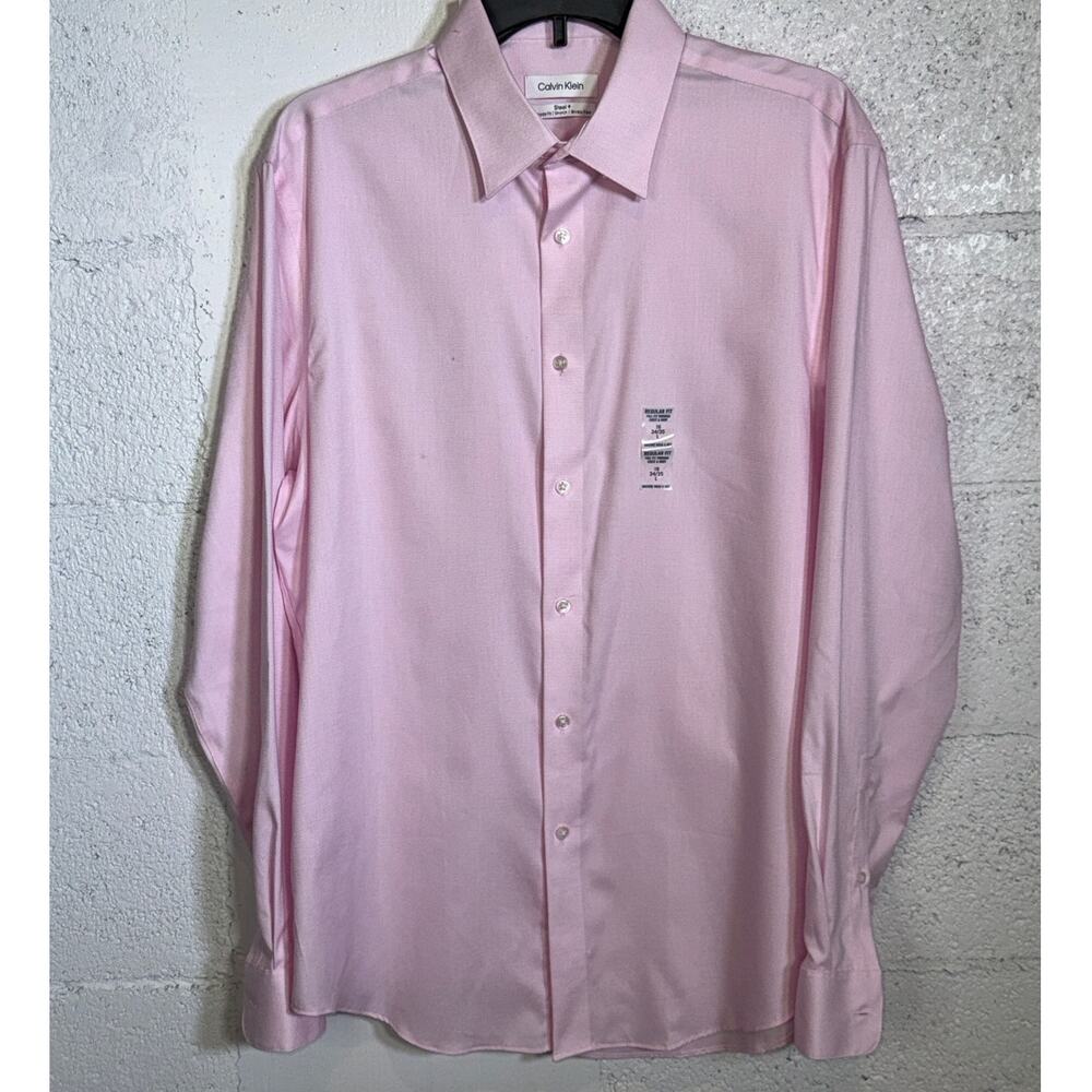 Calvin Klein Steel+  Men's Reg-Fit Stretch Dress Shirt, pink  16 34/35 $85